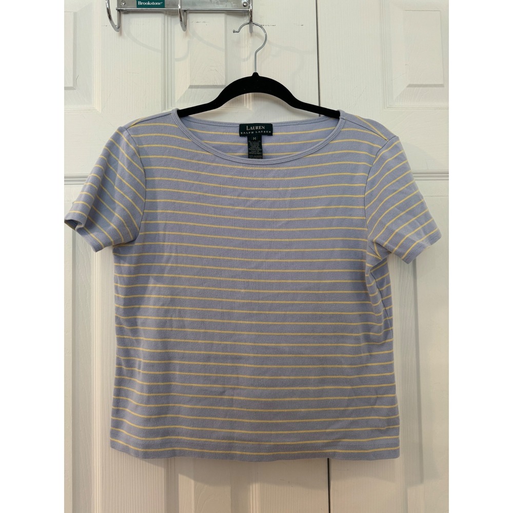 Vintage Lauren Ralph Lauren Striped Short Sleeve Tee Blue Yellow Cotton Size M